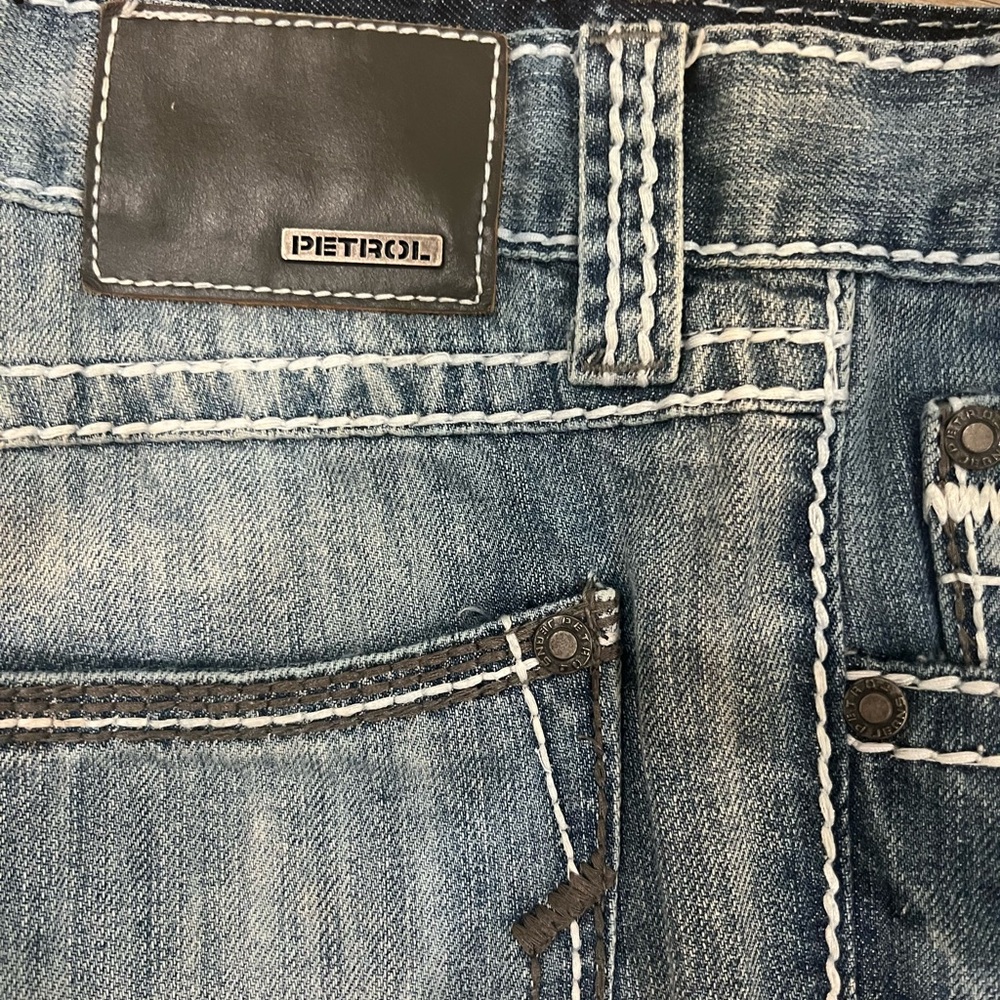 Classic Blue Distressed Denim Jeans with Faded Look